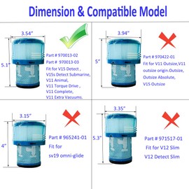3 Packs V15 Detect filter Compatible with Dyson V15 Detect, V15 Detect Absolute, V15 Submarine, V15 Detect Filter, V11 Animal Filter, V11 Filter, Part no. 970013-02 & 970013-03