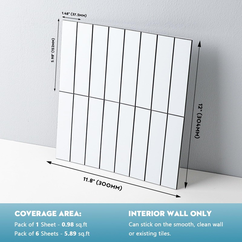 HOMEART Peel and Stick Backsplash Subway Tile, Stacked Bond Linear
