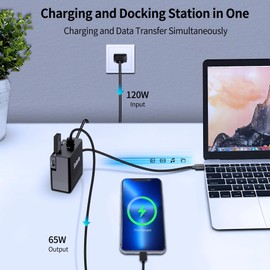 Laptop Docking Station, Salarlo Charging and Docking Station in One, 6 in 1 USB C Hub with 65W USB C/USB Fast Charging, 3.5MM Audio, USB Data Transfer, for All Laptops, Desktops, Tablets, and More