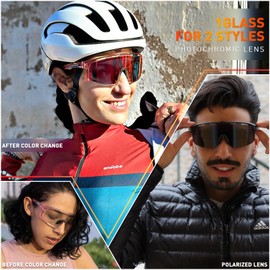 SCVCN Photochromatic Photochromic Cycling Glasses Polarised Men Women Sports Sunglasses Clear Cycling MTB Cycling Glasses Running Fishing Volleyball Tennis Mountaineering Hiking Red