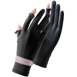 Guantes de protección solar, guantes de pantalla táctil con dedos completos, UPF 50+, guantes deportivos para hombres y mujeres para deportes al aire libre, ciclismo, correr, escalada y más - Negro