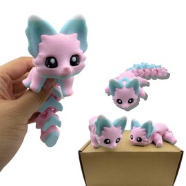 Fantasy Cotton Candy Flexible Fox - 8 Inches Fidget Animal for Desk Décor, 3D Printed Creature (Pink, Large)