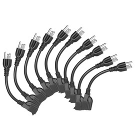 KUNLUN 10 Pack Short Extension Cord, 3 Prong 8-Inch Small Extension Cord Outlet Saver 16AWG/13A for Indoor Outdoor Use, NEMA 5-15P to NEMA 5-15R Power Extension Cable