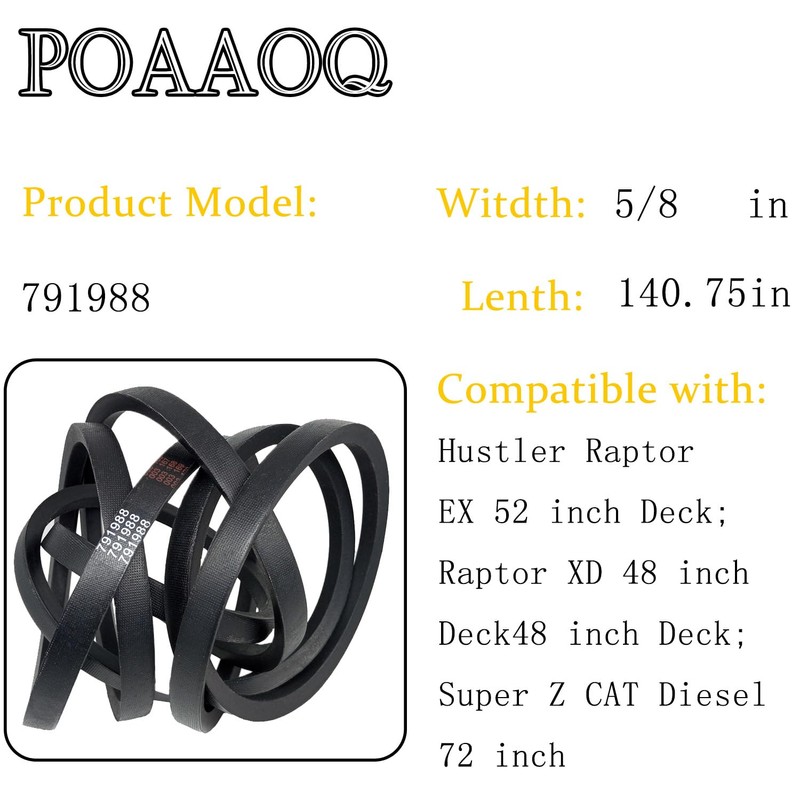 POAAOQ Mower Deck Belt 791988 / Aramid Cord / 140.75