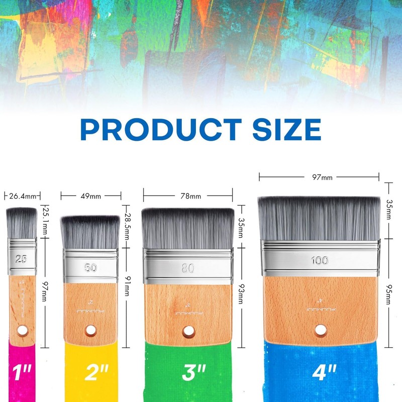 Paddle Surface Brush Set - 4 Pieces Premium Synthetic Painting