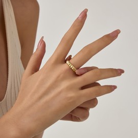 UneDouce Gold Chunky Dome Rings for Women | Textured Puffy Statement Band Ring Stacks | 14K Gold Plating Adjustable Rings for Women, Brass, No Gemstone