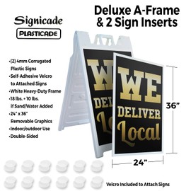 We Deliver Local 24" x 36" Double Sided A-Frame Sidewalk Sign Includes 2 Plastic Inserts Foldable Portable White Signicade Sandwich Board Reliable Delivery Services Local Reach Professional Display
