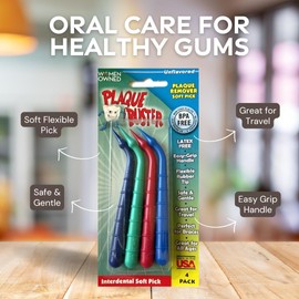 Plaque Buster (8 Count) Soft Interdental Pick, Gum Stimulator & Plaque Remover, Made in USA, for Oral Health and Healthy Gums, Multi-Colored