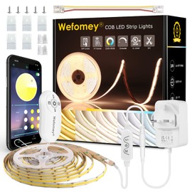 5M COB LED Strip Light, Warm to Cool White LED Tape Light with Remote App Control, 3200 LEDs Super Bright Stick on LED Light for Kitchen, Bedroom, DIY Indoor Lighting (2700K to 6500K Adjustable)
