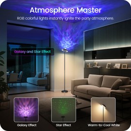 GOEBLESON LED Floor Lamp with RGB Galaxy Projector, 18W Double Sided Corner Light Rotatable, Dimmable Standing Lamp with Remote, Black Modern Lamp for Living Room, Bedroom, Kids Room, Gaming B14LD05