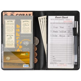 CoBak Server Book – Compact Organizer with Clear and Money Pockets, Pen Holder, Fits Apron Perfectly, Leather Waitress Book