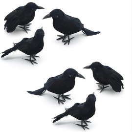 Decoración de Cuervos Artificiales Negros para Halloween, Set de 6 Piezas, Figuras de Pájaros Artificiales