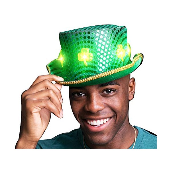 blinkee LED Green Clover Ultimate Sequin Plush Irish Top Hat