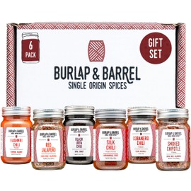 Burlap & Barrel Chili 6-Pack Gift Set - As Seen on Shark Tank - 6 of Our Favorite Chilis From Around the World- Includes Mild, Medium & Hot Chilis - Kitchen Gift for Cooks - 6 Full Size Jars