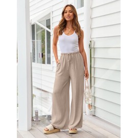LILLUSORY Linen Wide Leg Pants Womens Palazzo Flowy Beach Vacation 2025 Summer Spring Fashion Outfits Clothes Clothing Trendy Skirt Cruise High Waisted Bohemian Travel Trousers with Pockets