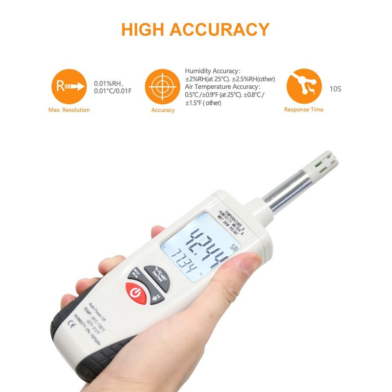 Hygro-Thermometer Psychrometer, Handheld Digital Humidity Temperature Meter with Dew Point