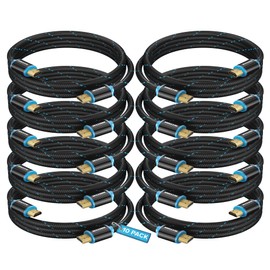 Maximm High-Speed HDMI 2.0 4K Nylon Braided Cable, 4 Feet, 10-Pack (Includes Cable Clips, Ties and Right Angle Adapter)