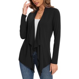 ZXIHZF Women's Casual Flowy Draped Open Front Cardigans Soft Cover Up Shrug, Black, X-Large