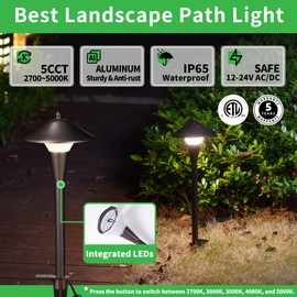 Varmtalys Hardwired Landscape Path Lights, Warm & Cool White Selectable Pathlight 12V, Low Voltage Walkway Light Waterproof, 5W 200LM ORB Metal Outdoor Lighting for Driveway Garden Sideway (6 Pack)