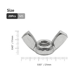 Murtenze 20 Pcs M5 Stainless Steel Wing Nuts, Fasteners Parts Hurrican Screws Hand Twist Tighten Ear Butterfly Nut Sliver Tone