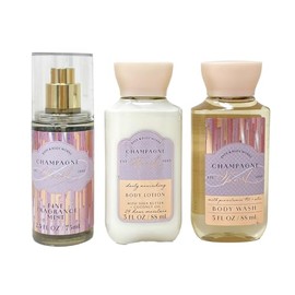 Bath and Body Work Champagne Toast Mini Gift Trio Set - Fragrance Mist, Body Wash and Body Lotion - Travel Size