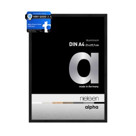 nielsen Alpha Photo Frame A4, 21x29.7cm Aluminium Picture Frame, Black Photo Frame with Protective Float Glass and Push and Turn Clips - Jet Black Matt