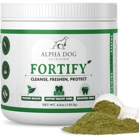 Dog Teeth Cleaning Powder - Fortify Dental Powder for Dogs - Effectively Removes Plaque and Freshens Bad Breath with Natural Green Ingredients - Features Kelp, Probiotics, and Additional Tooth-Cleansing Components.