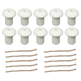 MOMOJIA Cotton Cord Wicks and Ceramics Holders Set for Flame in Alcohols Oil Lamp 10Piece Suitable for Various Glass Lamp Size