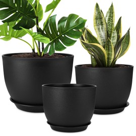 YNNICO Plant Pots 12/10/9 inch Set of 3, Flower Pots with Multi Mesh Drainage Holes, Large Planters for Indoor Outdoor Garden Plants and Flowers. (Black)