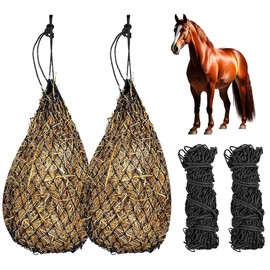 Afenau Heunetz für Pferde, 2 Stück Heunetz Engmaschig 5KG, 5x5 cm Heutasche Pferd, Portable Heunetz Groß, Verbessert Verdauung Heusack für Pferde, Schafen, Rindern (Schwarz)