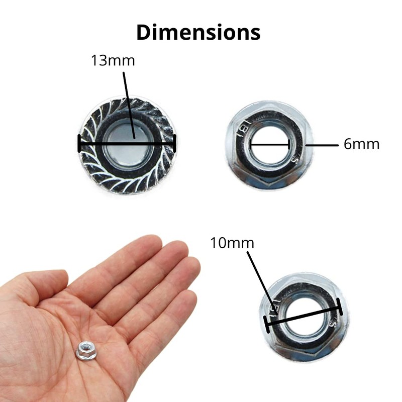 M6 Serrated Flange Hex Nuts - 6mm Steel (Pack of