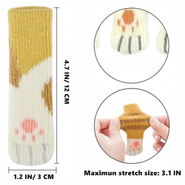 16Pcs Cat Chair Socks for Chair Leg Floor Protectors Cat Paw Chairs Socks, Chair Leg Socks for Hardwood Floors to Avoid Scratches and Reduce Noise，Knitted Reusable (Yellow Stripe)