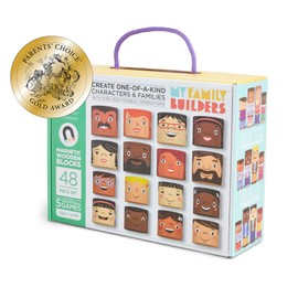 My Family Builders 48-Piece Multiracial Family Play Set – Magnetic Wooden Diversity Building Blocks for Kids – Multicultural Puzzles, SEL Toy for Ages 1+