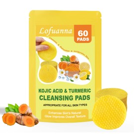 Turmeric Kojic Acid Pads, Kojic Acid and Turmeric Cleansing Pads, Infused Foaming Exfoliating Pads for Dark Spots, Dull Skin, Unclog Pores, Helps Balance Skin Oil And Water(60 Pads)
