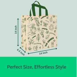 Bagways 30 PACK Reusable Grocery Bags with Handles, Durable, Foldable, Washable Eco-Friendly Shopping Totes, 14x6.5x14 Inch, Beige/Green Design