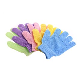 FOMIYES 4 pcs Nylon Shower Gloves Body Scrub Exfoliator for Men Women Stretchy Bath Gloves with Lanyard Machine Washable Green