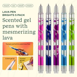 Lifelines Scented Lava Gel Pen Set, 5-Pack (Brights) - 0.5mm Colored Gel Pens Infused with Scented Essential Oil Blends & Mesmerizing Lava - School Supplies for College Kids & Adults