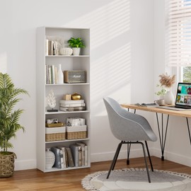 IFANNY 5 Shelf Bookcase, Tall Bookshelves and Bookcases, Vertical Bookshelf Tower, Wood Storage Shelves, Modern Book Shelf for Bedroom, Living Room, Home Office (White)