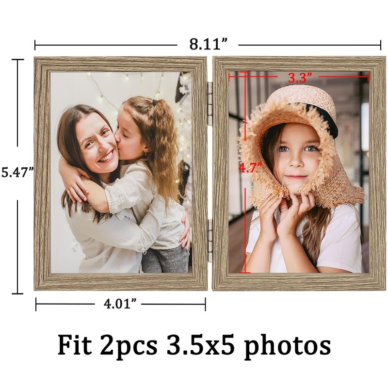 ORIVAN 3.5x5 Double Picture Frames Hinged Folding Photo Frames Vertical