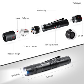 RISEMART Super Small Mini Flashlight AAA CREE XPE-R3 100 Lumens Ultra Bright LED Pen light Pocket Clip Tactical Torch Lamp(3.5")