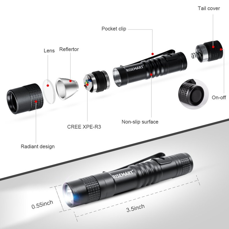 RISEMART Super Small Mini Flashlight AAA CREE XPE-R3 100 Lumens