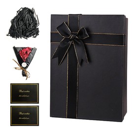 VINEST Foldable Gift Box, Small Empty Gift Boxes for Presents, Versatile Gift Boxes with Lids Additional Ribbon Bow Suitable for Birthday Parties, Valentine's Day, Mother's Day Easter (Black)