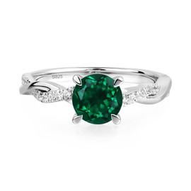 LUO 925 Sterling Silver 7x7mm Round Cut Emerald Ring, Gemstone Engagement Ring for Women Birthstone Jewelry Twist Infinity Wedding Anniversary Promise for Lady Size 8