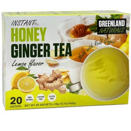 Ginger Tea Lemon Honey Flavor 20 Instant Sachets - Natural Soothing Tart Zesty Citrusy Taste - Caffeine Free Gluten Free 12.70 oz Total