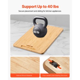 VEVOR Appliance Slider, Large 16 x 12-inch, Rolling Sliding Tray with Rubber Wheels & Hollow Handle, Easy to Clean, Appliance Rolling Tray for Coffee Maker, Kitchen Countertop, Natural Wood