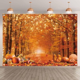 Luminora 7x5ft Orange Fall Backdrop Autumn Maple Leaves Forest Pumpkin Friendsgiving Background Holiday Birthday Baby Shower Decorations Party Photo Banner