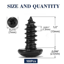 #6 x 1/2" Wood Screw 100Pcs 18-8 (304) Stainless Steel Pan Head Fast Self Tapping Drywall Screws Black Oxide by SG TZH