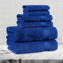 Mocassi Luxury 100% Turkish Cotton 6-Piece Towel Set - Ultra Soft, Quick Dry Highly Absorbent Premium Spa Hotel Quality Bath Towels, Includes 2 Bath Towels, 2 Hand Towels and 2 Washcloths, Royal Blue