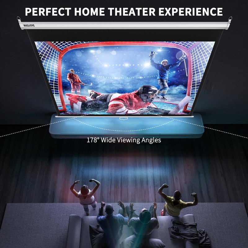 WASJOYE 100'' Manual Pull Down Projector Screen - 4K HD