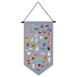 Kunyeah Wall Hanging Brooch Organizer Storage Case Colorful Canvas Pin Board Stand Enamel Pin Badge Hanging Holder Display Banner Earrings Collection Holder - Pins No Included (Gray)